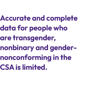  Accurate and complete data for people who are transgender, nonbinary and gender nonconforming in the CSA is limited. 