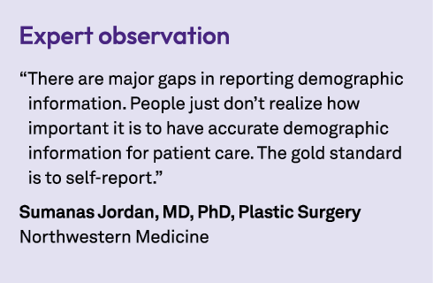 Expert observation “There are major gaps in reporting demographic information. People just don’t realize how importan...