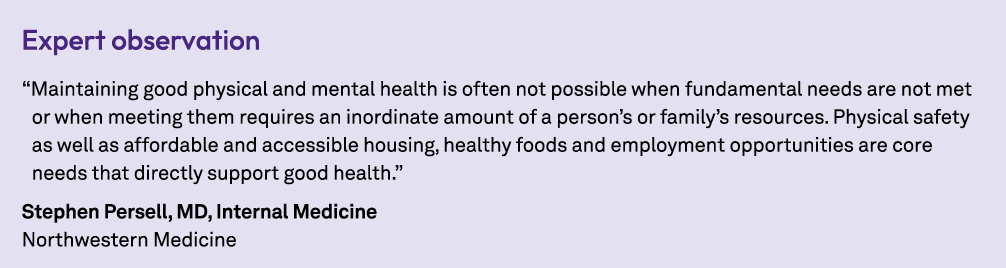 Expert observation “Maintaining good physical and mental health is often not possible when fundamental needs are not ...