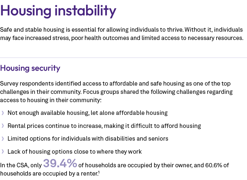 Housing instability Safe and stable housing is essential for allowing individuals to thrive. Without it, individuals ...