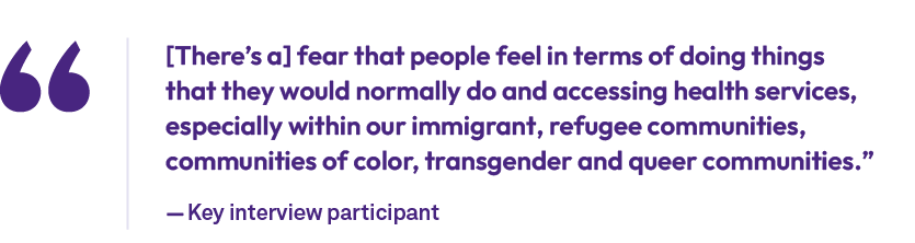 [There’s a] fear that people feel in terms of doing things that they would normally do and accessing health services,...