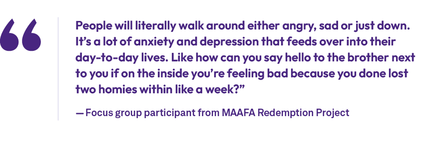 People will literally walk around either angry, sad or just down. It’s a lot of anxiety and depression that feeds ove...