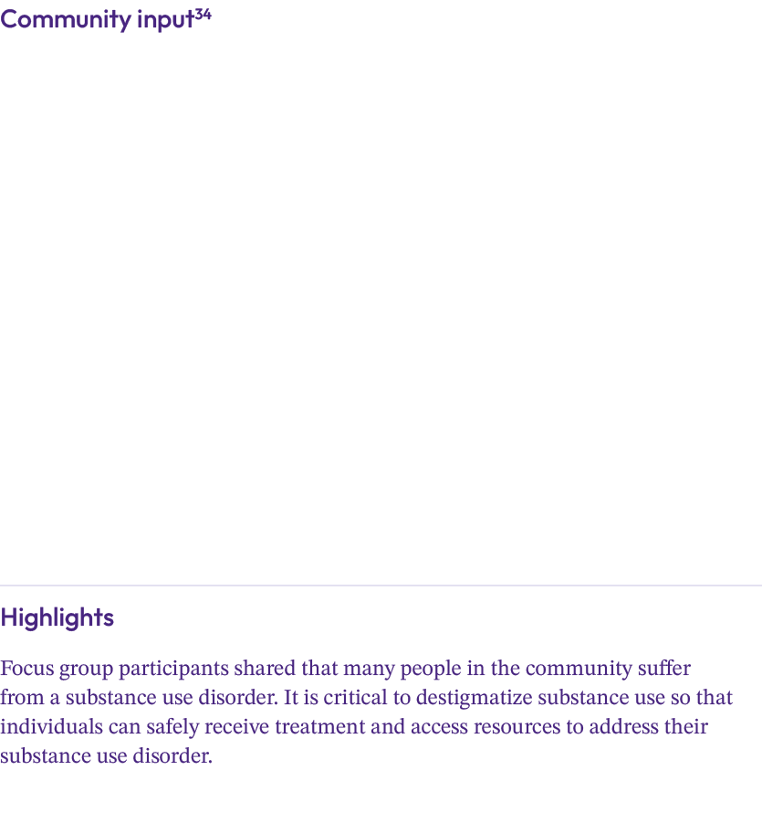 Community input34 Highlights Focus group participants shared that many people in the community suffer from a substanc...