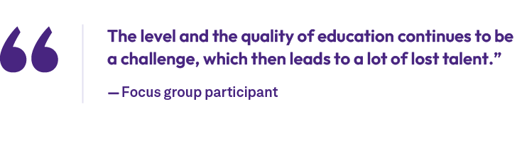 The level and the quality of education continues to be a challenge, which then leads to a lot of lost talent.” — Focu...