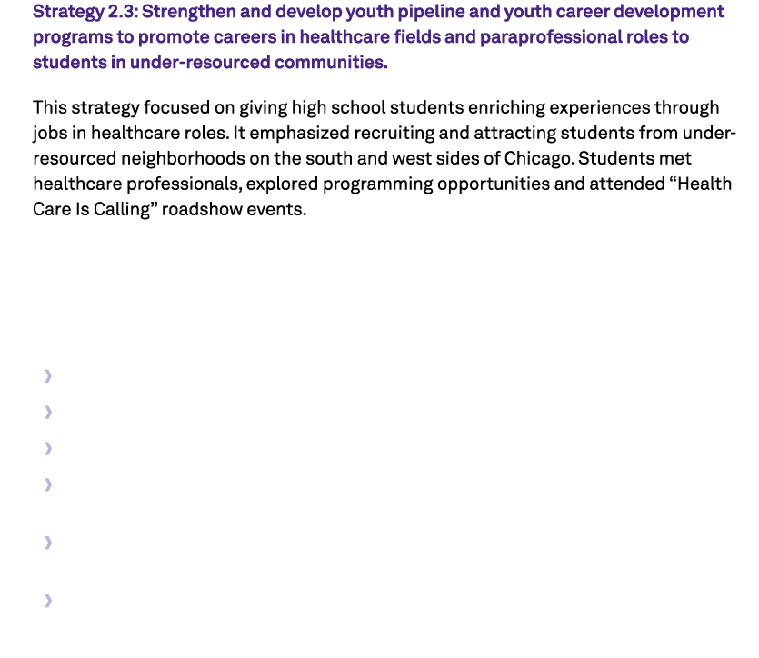 Strategy 2.3: Strengthen and develop youth pipeline and youth career development programs to promote careers in healt...