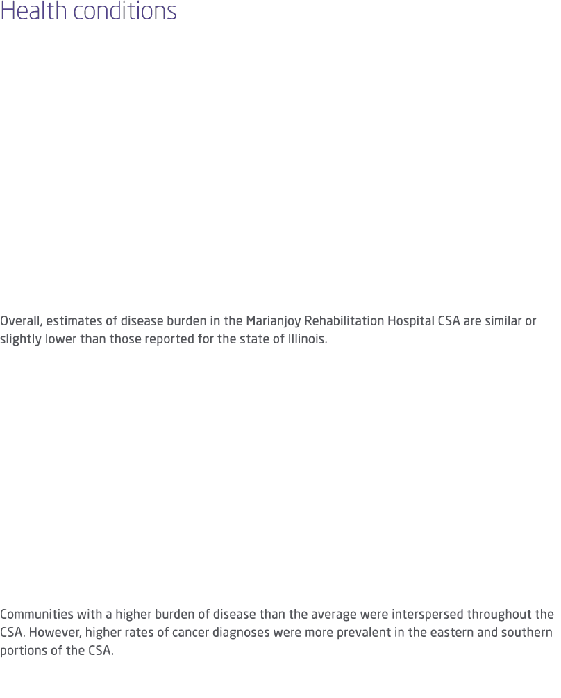 Health conditions Overall, estimates of disease burden in the Marianjoy Rehabilitation Hospital CSA are similar or sl...