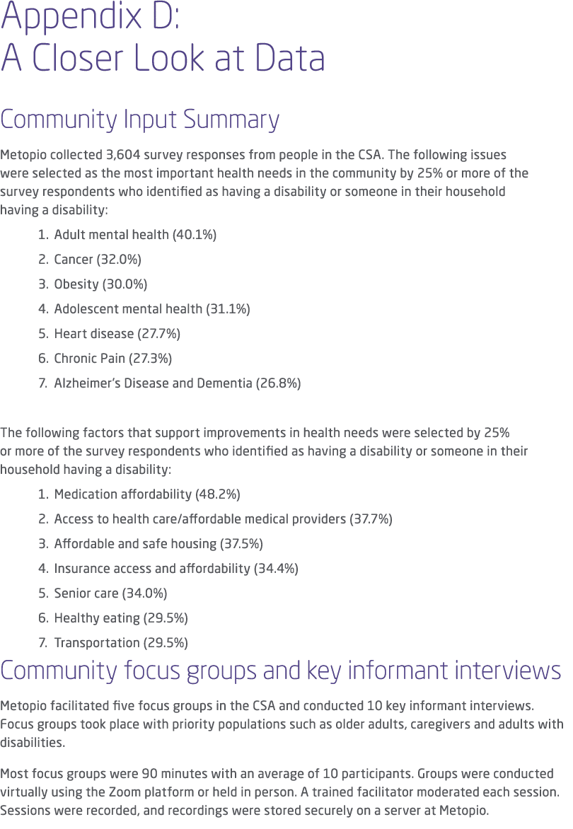 Appendix D: A Closer Look at Data Community Input Summary Metopio collected 3,604 survey responses from people in the...