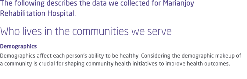 The following describes the data we collected for Marianjoy Rehabilitation Hospital. Who lives in the communities we ...