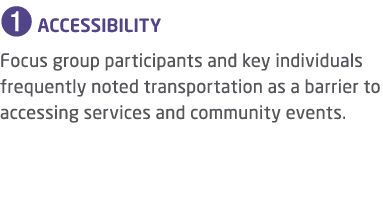 ➊ Accessibility Focus group participants and key individuals frequently noted transportation as a barrier to accessin...