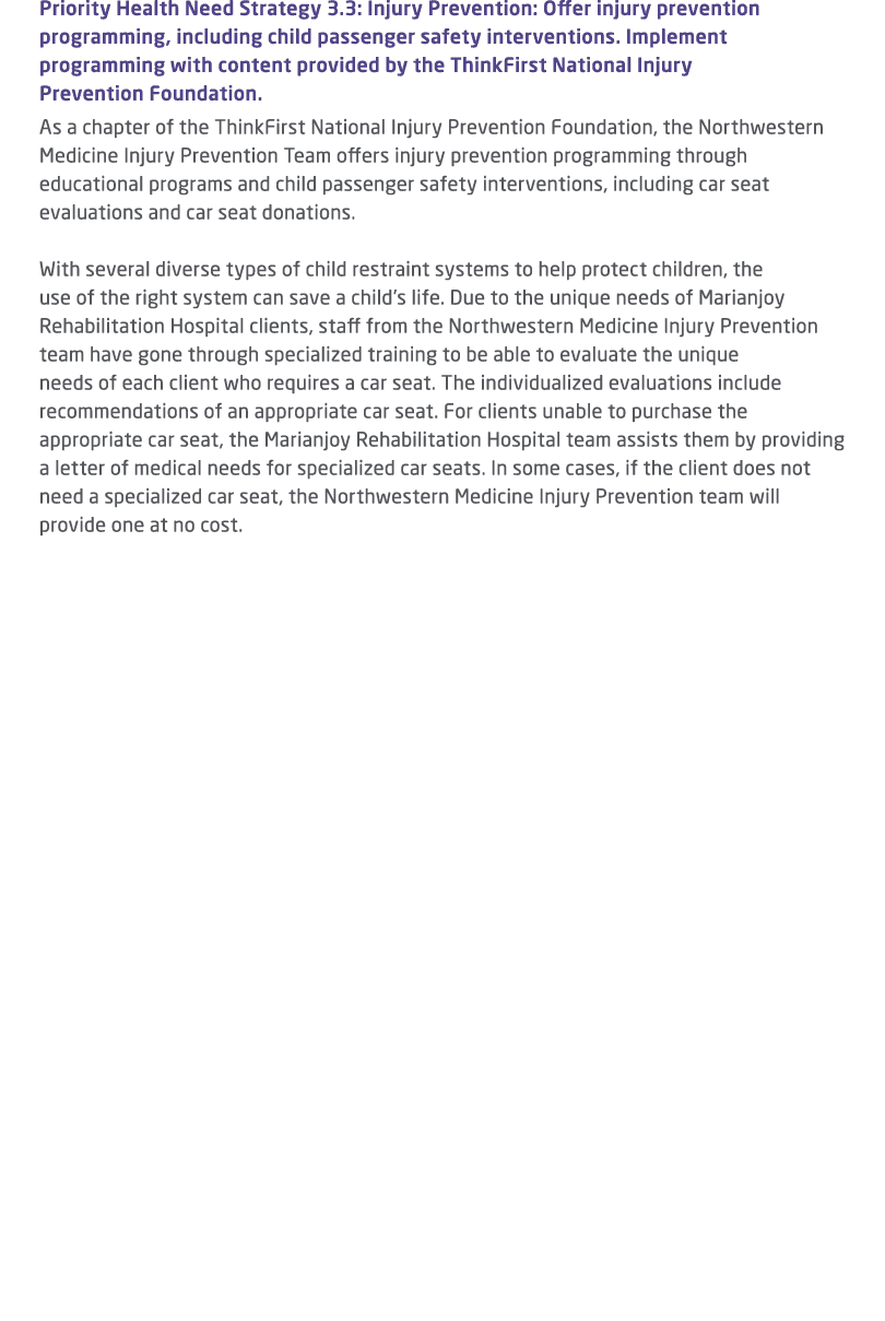 Priority Health Need Strategy 3.3: Injury Prevention: Offer injury prevention programming, including child passenger ...