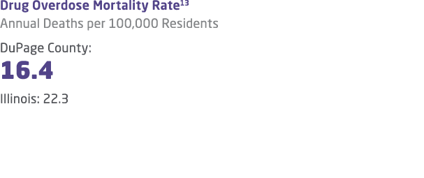 Drug Overdose Mortality Rate13 Annual Deaths per 100,000 Residents DuPage County: 16.4 Illinois: 22.3