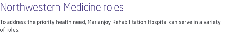 Northwestern Medicine roles To address the priority health need, Marianjoy Rehabilitation Hospital can serve in a var...
