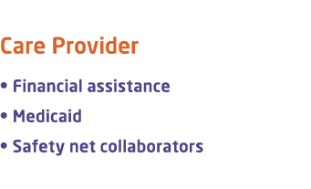 Care Provider • Financial assistance • Medicaid • Safety net collaborators