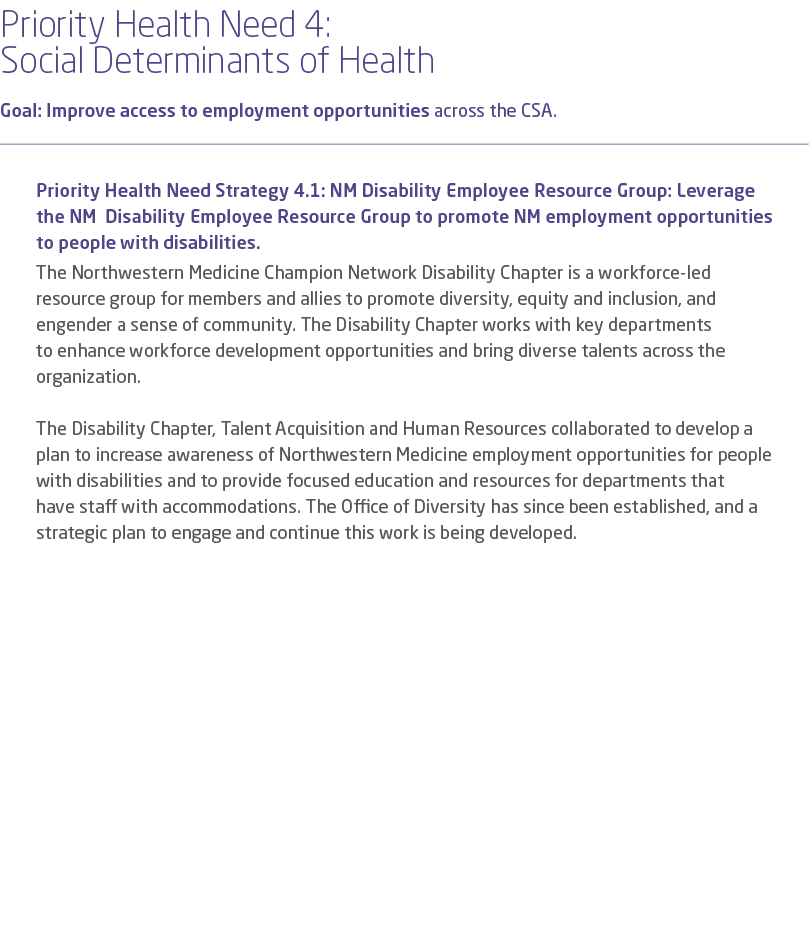 Priority Health Need 4: Social Determinants of Health Goal: Improve access to employment opportunities across the CSA...