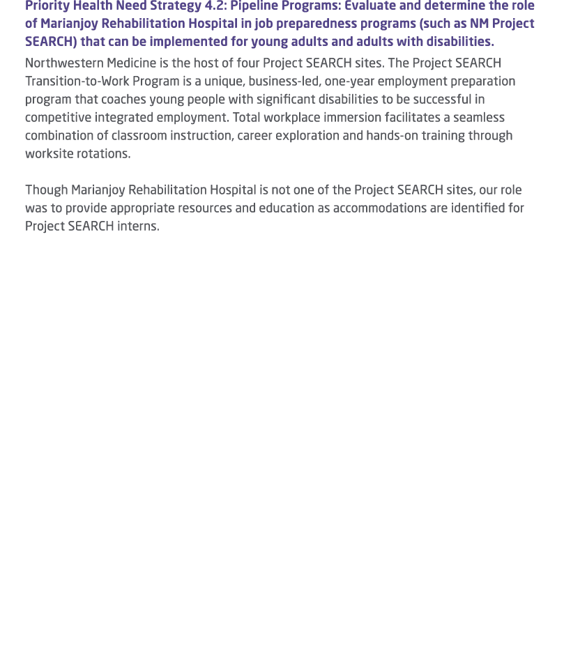 Priority Health Need Strategy 4.2: Pipeline Programs: Evaluate and determine the role of Marianjoy Rehabilitation Hos...