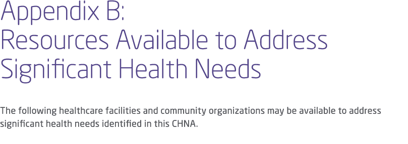 Appendix B: Resources Available to Address Significant Health Needs The following healthcare facilities and community...