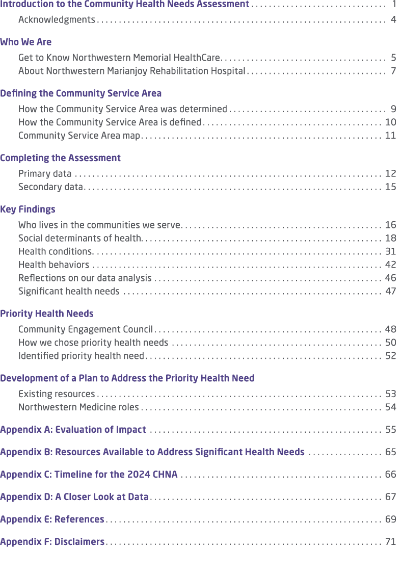 Introduction to the Community Health Needs Assessment 1 Acknowledgments 4 Who We Are Get to Know Northwestern Memoria...