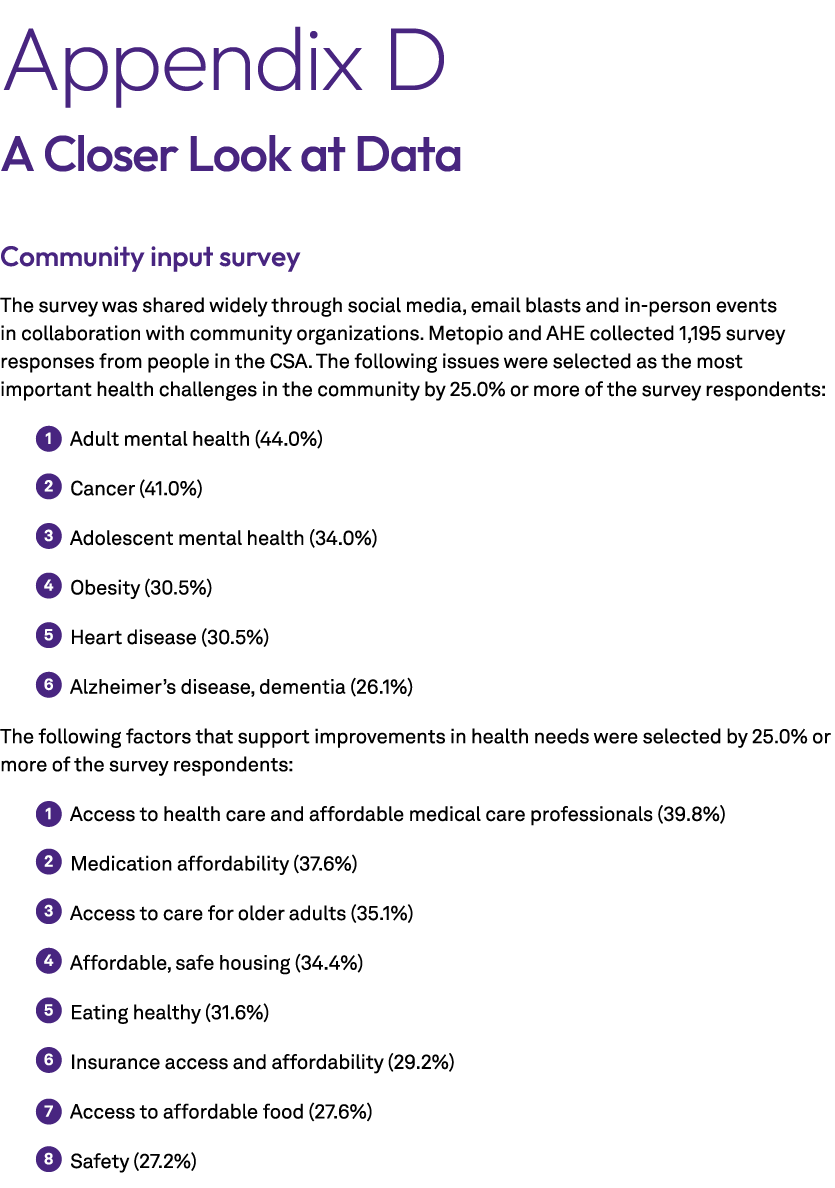 Appendix D A Closer Look at Data Community input survey The survey was shared widely through social media, email blas...