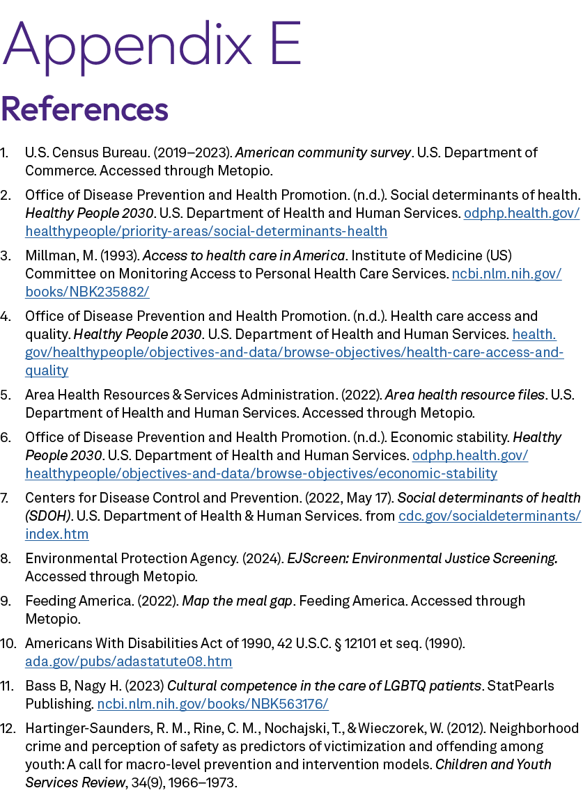 Appendix E References 1. U.S. Census Bureau. (2019–2023). American community survey. U.S. Department of Commerce. Acc...