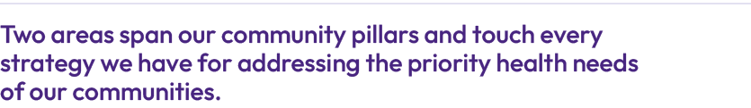 Two areas span our community pillars and touch every strategy we have for addressing the priority health needs of our...