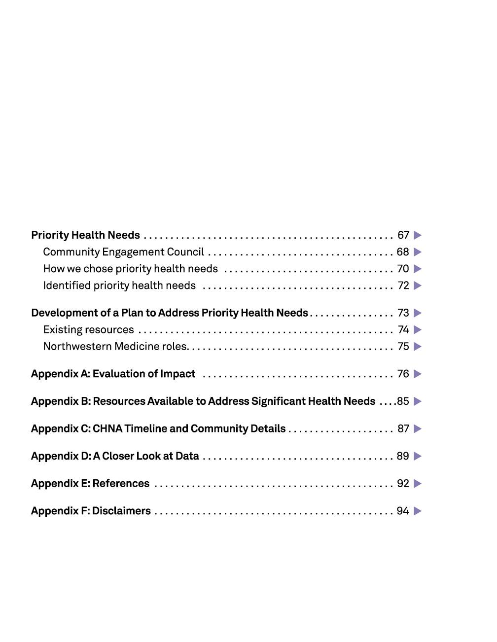  Priority Health Needs 67 ￼ Community Engagement Council 68 ￼ How we chose priority health needs 70 ￼ Identified prio...