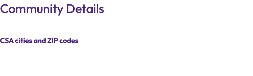 Community Details CSA cities and ZIP codes 
