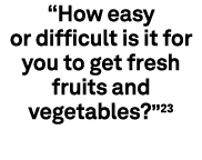 “How easy or difficult is it for you to get fresh fruits and vegetables?”23