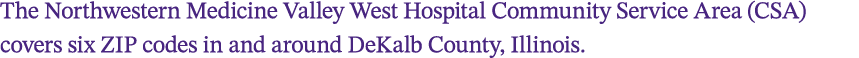 The Northwestern Medicine Valley West Hospital Community Service Area (CSA) covers six ZIP codes in and around DeKalb...