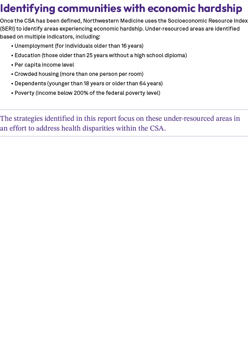 Identifying communities with economic hardship Once the CSA has been defined, Northwestern Medicine uses the Socioeco...