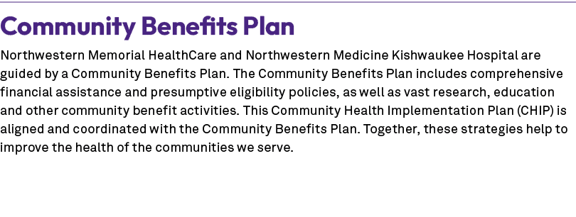 Community Benefits Plan Northwestern Memorial HealthCare and Northwestern Medicine Kishwaukee Hospital are guided by ...