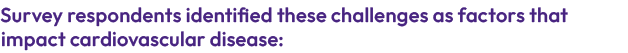 Survey respondents identified these challenges as factors that impact cardiovascular disease:
