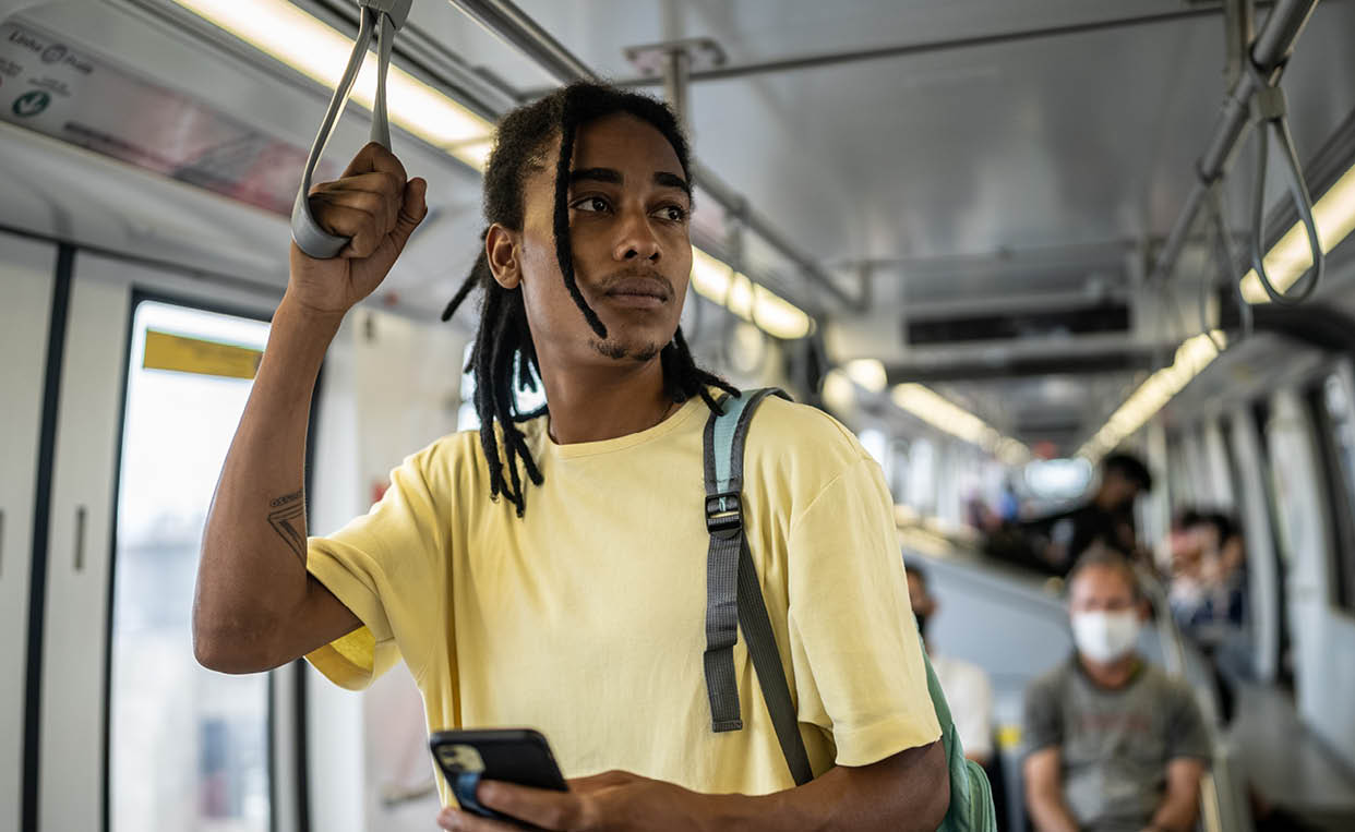 Young man in the train