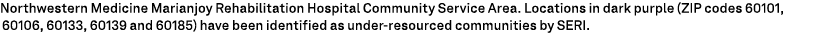 Northwestern Medicine Marianjoy Rehabilitation Hospital Community Service Area. Locations in dark purple (ZIP codes 6...