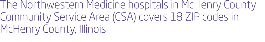 The Northwestern Medicine hospitals in McHenry County Community Service Area (CSA) covers 18 ZIP codes in McHenry Cou...