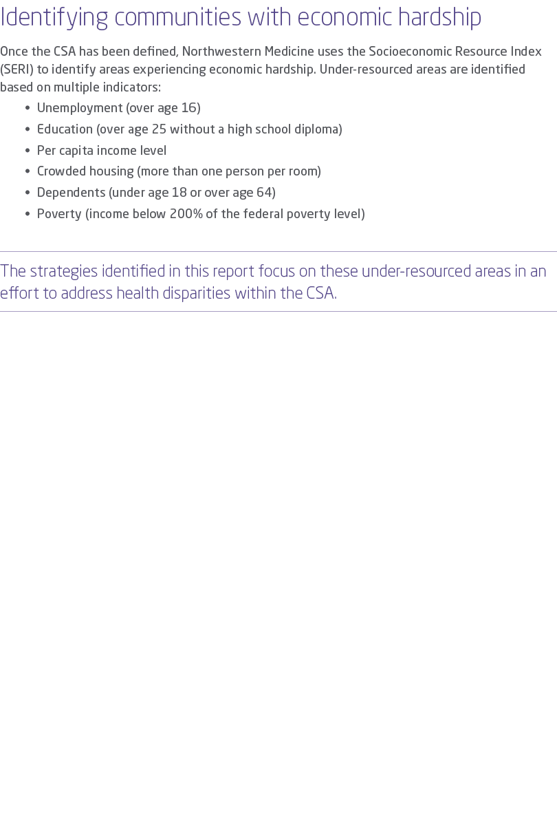 Identifying communities with economic hardship Once the CSA has been defined, Northwestern Medicine uses the Socioeco...