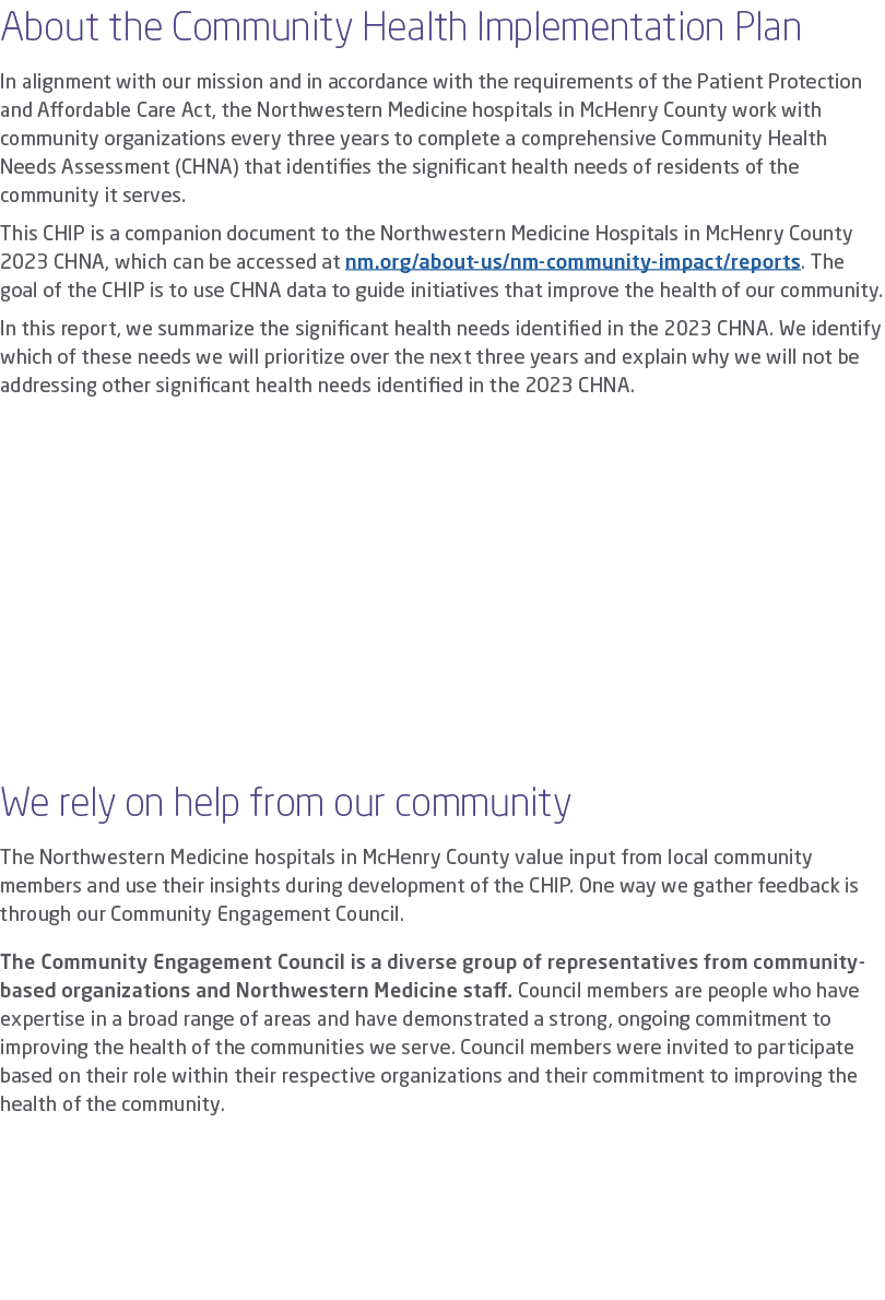 About the Community Health Implementation Plan In alignment with our mission and in accordance with the requirements ...