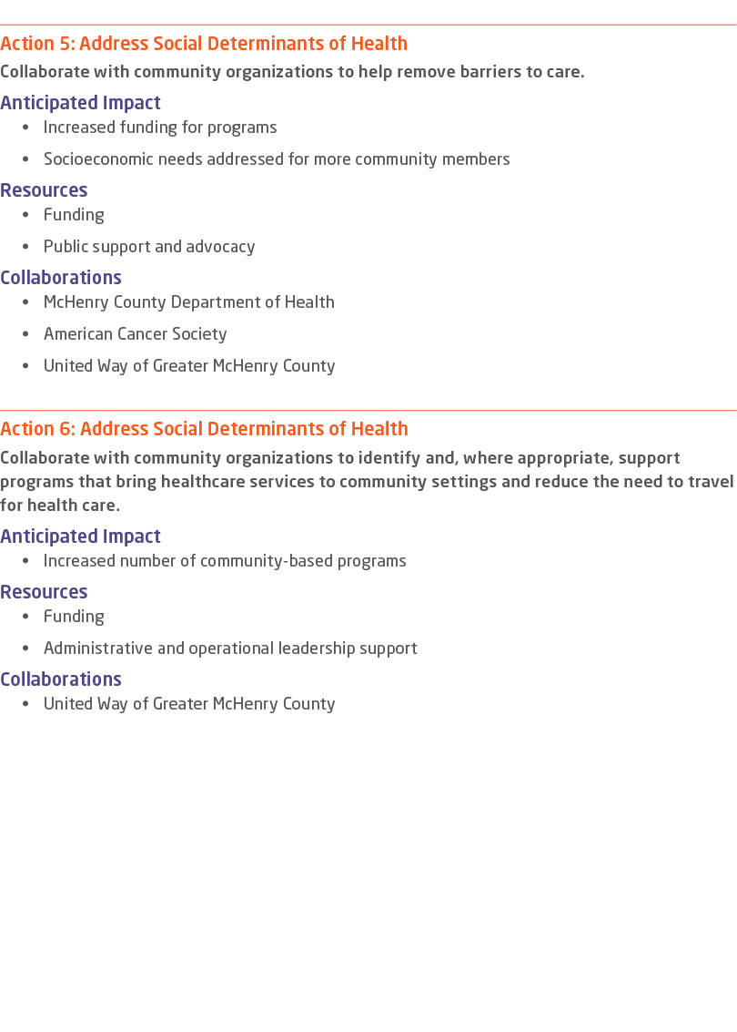  Action 5: Address Social Determinants of Health Collaborate with community organizations to help remove barriers to ...