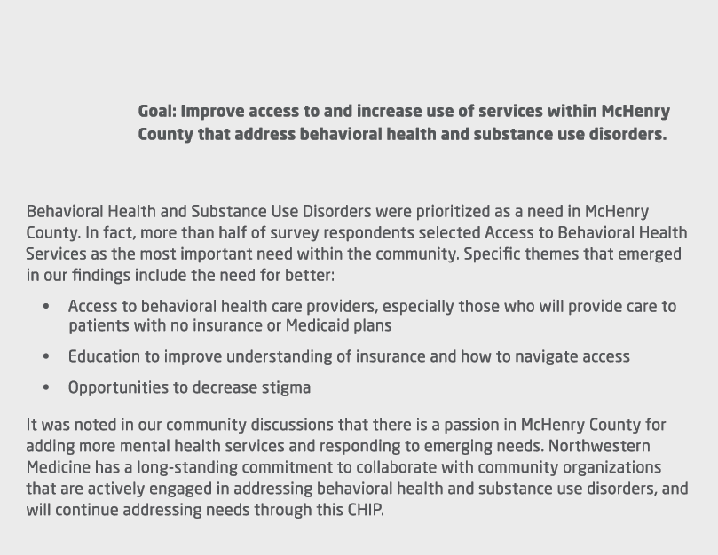  Goal: Improve access to and increase use of services within McHenry County that address behavioral health and substa...