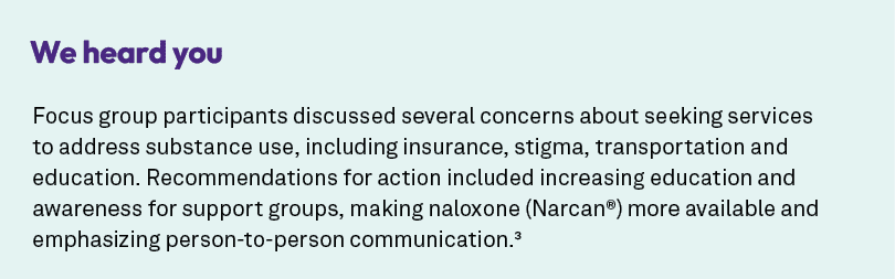 We heard you Focus group participants discussed several concerns about seeking services to address substance use, inc...