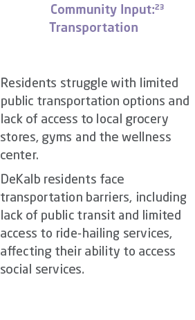 Community Input:23 Transportation Residents struggle with limited public transportation options and lack of access to...