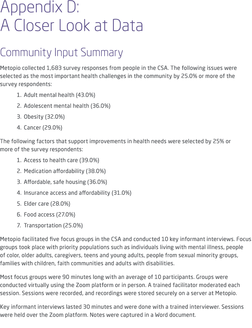 Appendix D: A Closer Look at Data Community Input Summary Metopio collected 1,683 survey responses from people in the...