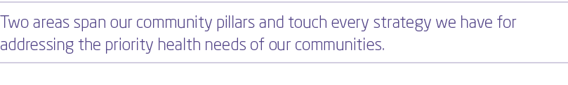 Two areas span our community pillars and touch every strategy we have for addressing the priority health needs of our...