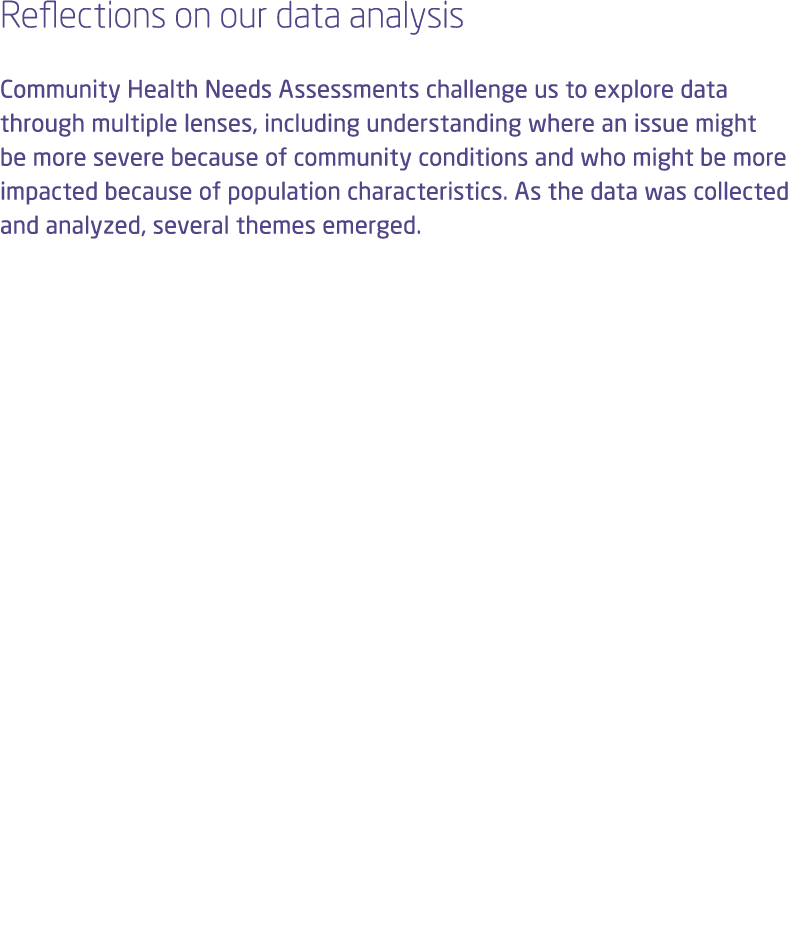 Reflections on our data analysis Community Health Needs Assessments challenge us to explore data through multiple len...