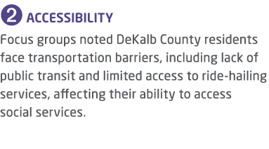 ➋ ACCESSIBILITY Focus groups noted DeKalb County residents face transportation barriers, including lack of public tra...