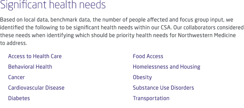 Significant health needs Based on local data, benchmark data, the number of people affected and focus group input, we...