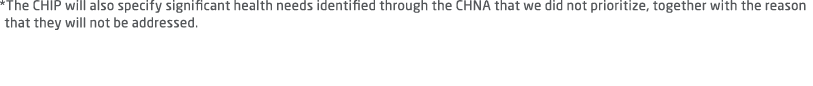 *The CHIP will also specify significant health needs identified through the CHNA that we did not prioritize, together...