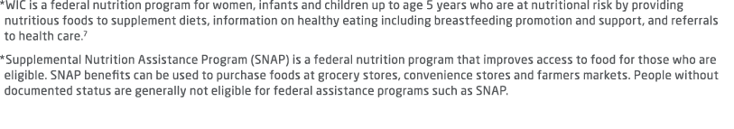 *WIC is a federal nutrition program for women, infants and children up to age 5 years who are at nutritional risk by ...