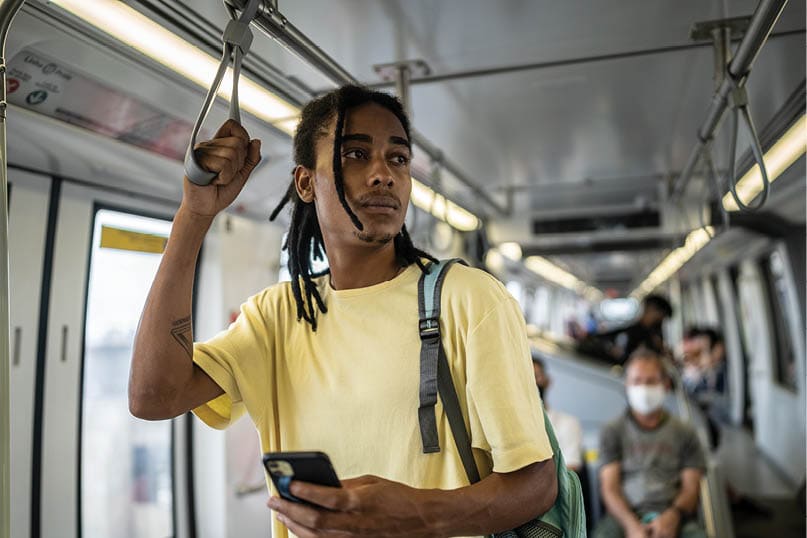 Young man in the train