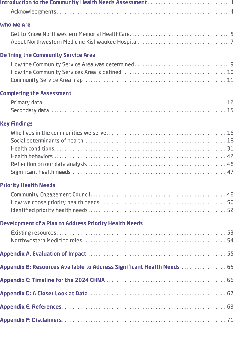 Introduction to the Community Health Needs Assessment 1 Acknowledgments 4 Who We Are Get to Know Northwestern Memoria...