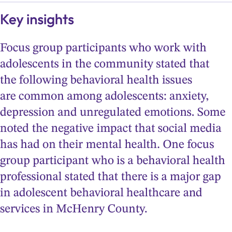 Key insights Focus group participants who work with adolescents in the community stated that the following behavioral...